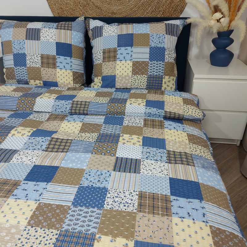 Pościel z kory Patchwork niebieski 180x200