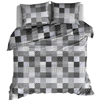 Pościel flanelowa Patchwork szary 160x200