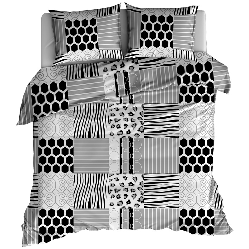 Pościel bawełniana Szara panterka i zebra 160x200