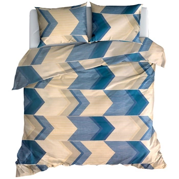 Pościel bawełniana Chevron beżowo niebieski 220x200