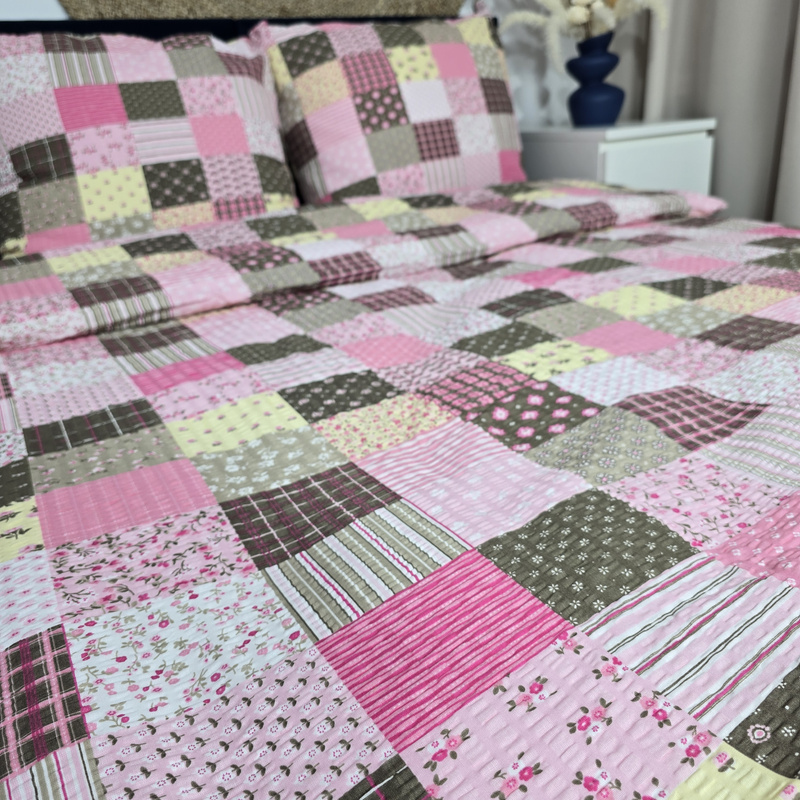Pościel z kory Patchwork różowy 140x200