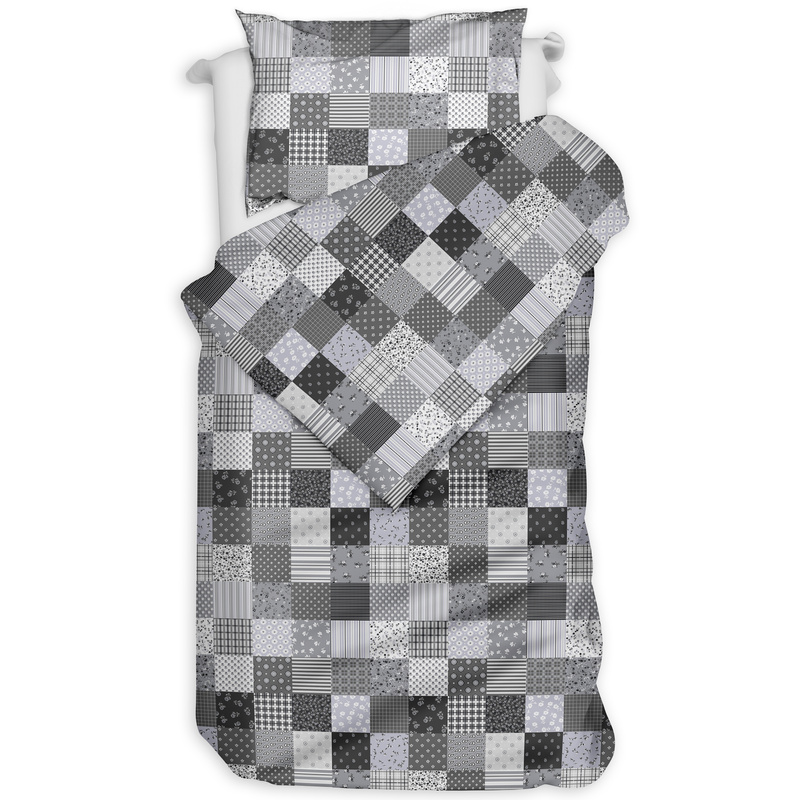 Pościel flanelowa Patchwork szary 140x200